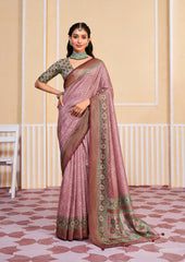 Exquisite Pink Tussar Silk Bandhani Saree