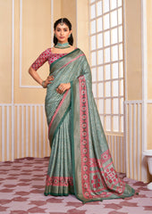 Elegant Grey Tussar Silk Bandhani Saree