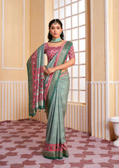 Elegant Grey Tussar Silk Bandhani Saree