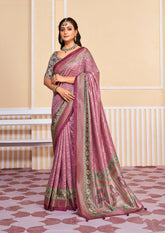 Exquisite Pink Tussar Silk Bandhani Saree