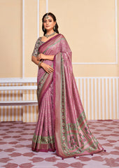 Exquisite Pink Tussar Silk Bandhani Saree