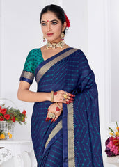 Elegant Blue Chiffon Bandhani Print Saree