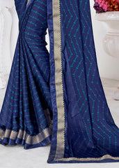 Elegant Blue Chiffon Bandhani Print Saree