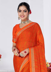 Elegant Orange Chiffon Bandhani Saree