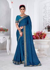 Shop Elegant Blue Chiffon Bandhani Print Saree