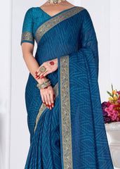 Shop Elegant Blue Chiffon Bandhani Print Saree