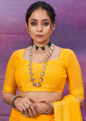 Shop Elegant Yellow Chiffon Swarovski Saree - Luxury Style