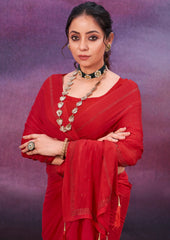 Wine Chiffon Swarovski Saree