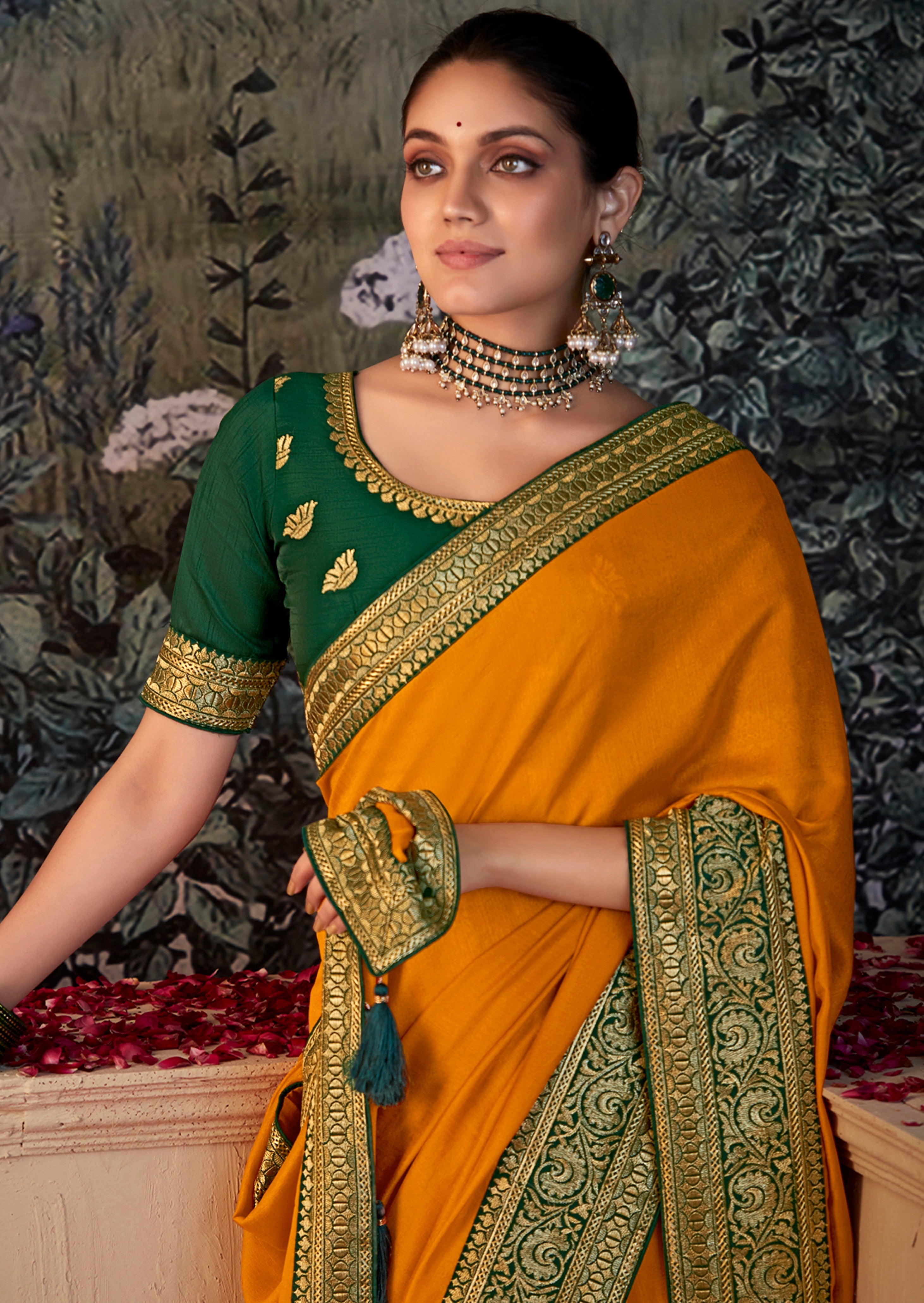 Golden Vichitra Gota Patti Saree