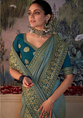 Elegant Grey Vichitra Gota Patti Saree