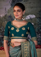 Elegant Grey Vichitra Gota Patti Saree