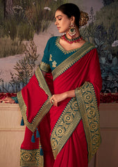 Red Vichitra Gota Patti Saree