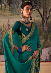 Elegant Green Vichitra Gota Patti Saree