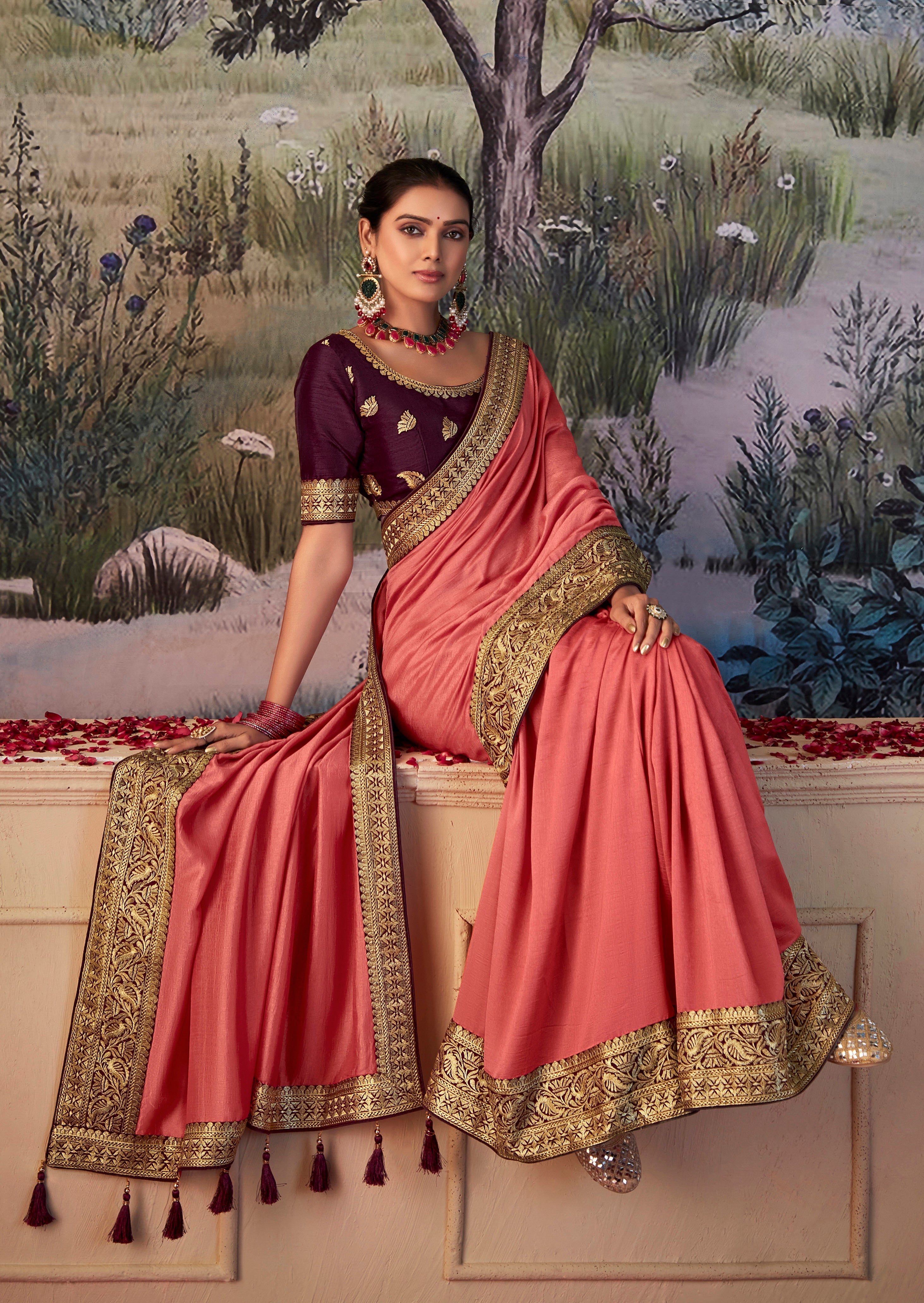 Red Vichitra Gota Patti Saree