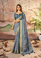 Exquisite Grey Dola Silk Saree with Elegant Paisley Print