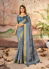 Exquisite Grey Dola Silk Saree with Elegant Paisley Print
