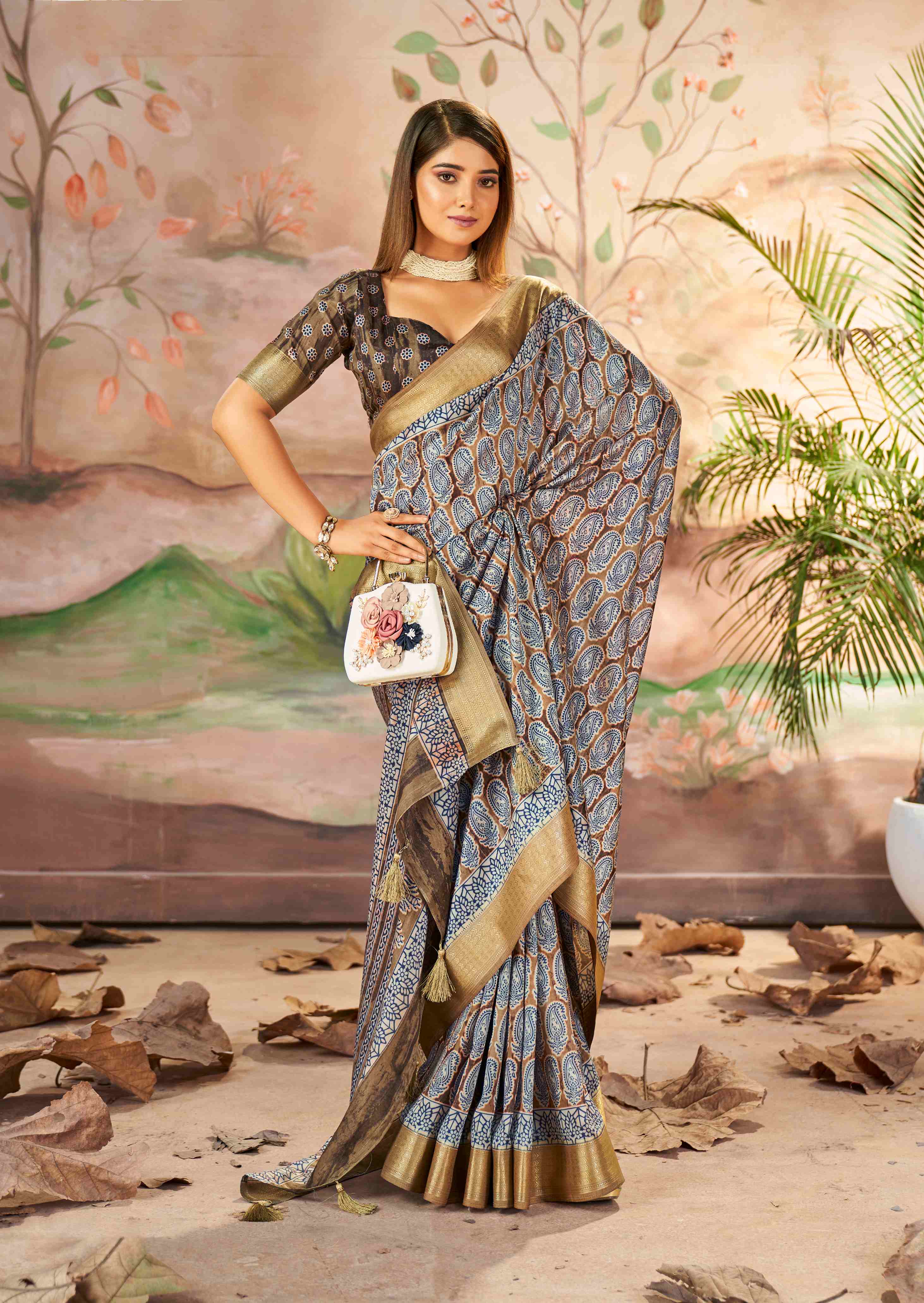 Exquisite Brown Dola Silk Saree with Paisley Print