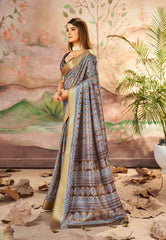 Exquisite Brown Dola Silk Saree with Paisley Print