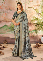 Exquisite Grey Dola Silk Saree with Elegant Paisley Print