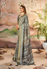 Exquisite Grey Dola Silk Saree with Elegant Paisley Print
