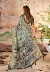 Exquisite Grey Dola Silk Saree with Elegant Paisley Print
