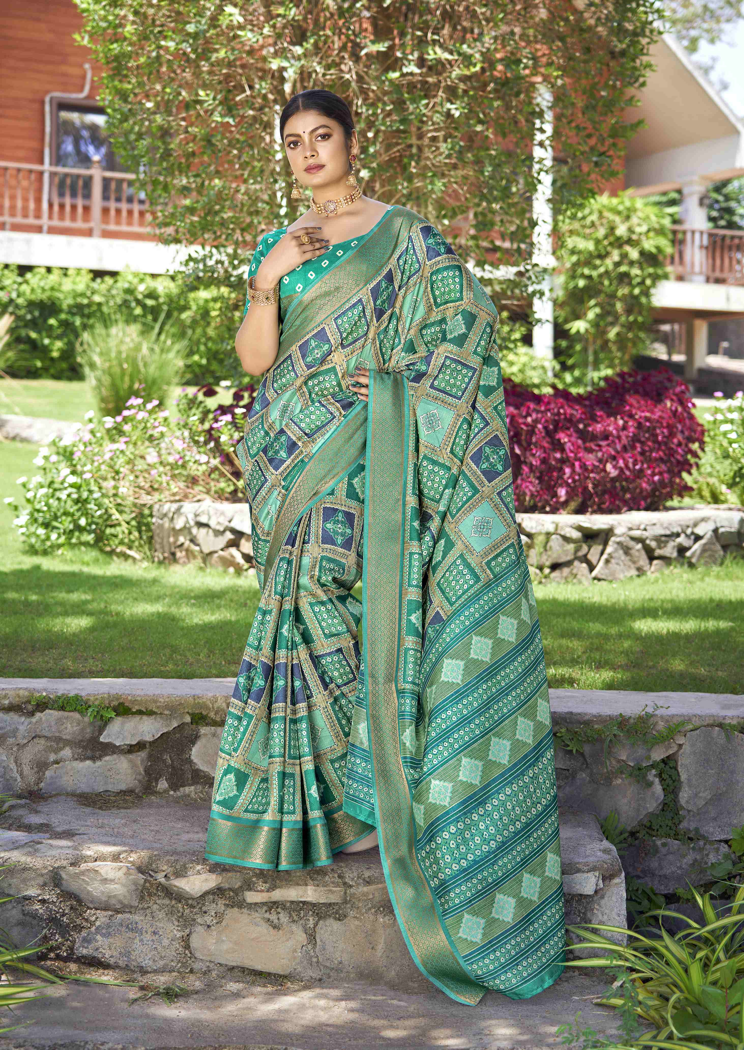 Multi Silk Block Print Saree