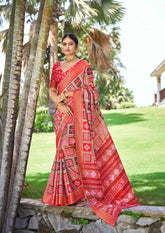 Exquisite Multi Silk Block Print Saree