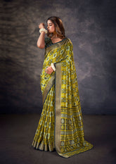 Elegant Green Silk Block Print Saree