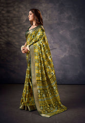 Elegant Green Silk Block Print Saree