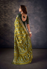 Elegant Green Silk Block Print Saree