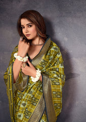 Elegant Green Silk Block Print Saree