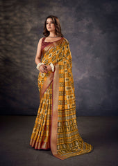 Luxurious Yellow Silk  Intricate Block Print Saree