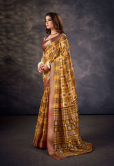 Luxurious Yellow Silk  Intricate Block Print Saree