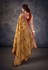 Luxurious Yellow Silk  Intricate Block Print Saree