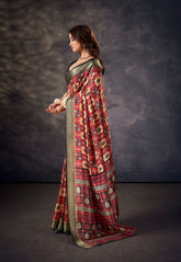 Exquisite Multi Silk Block Print Saree