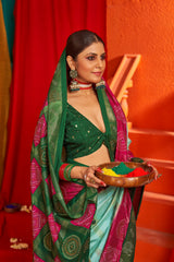 Sky Blue Tussar Silk Saree with Swarovski Embellishments