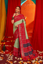 Luxurious Green Tussar Silk Saree with Swarovski Crystals