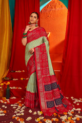 Luxurious Green Tussar Silk Saree with Swarovski Crystals