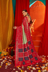 Luxurious Green Tussar Silk Saree with Swarovski Crystals