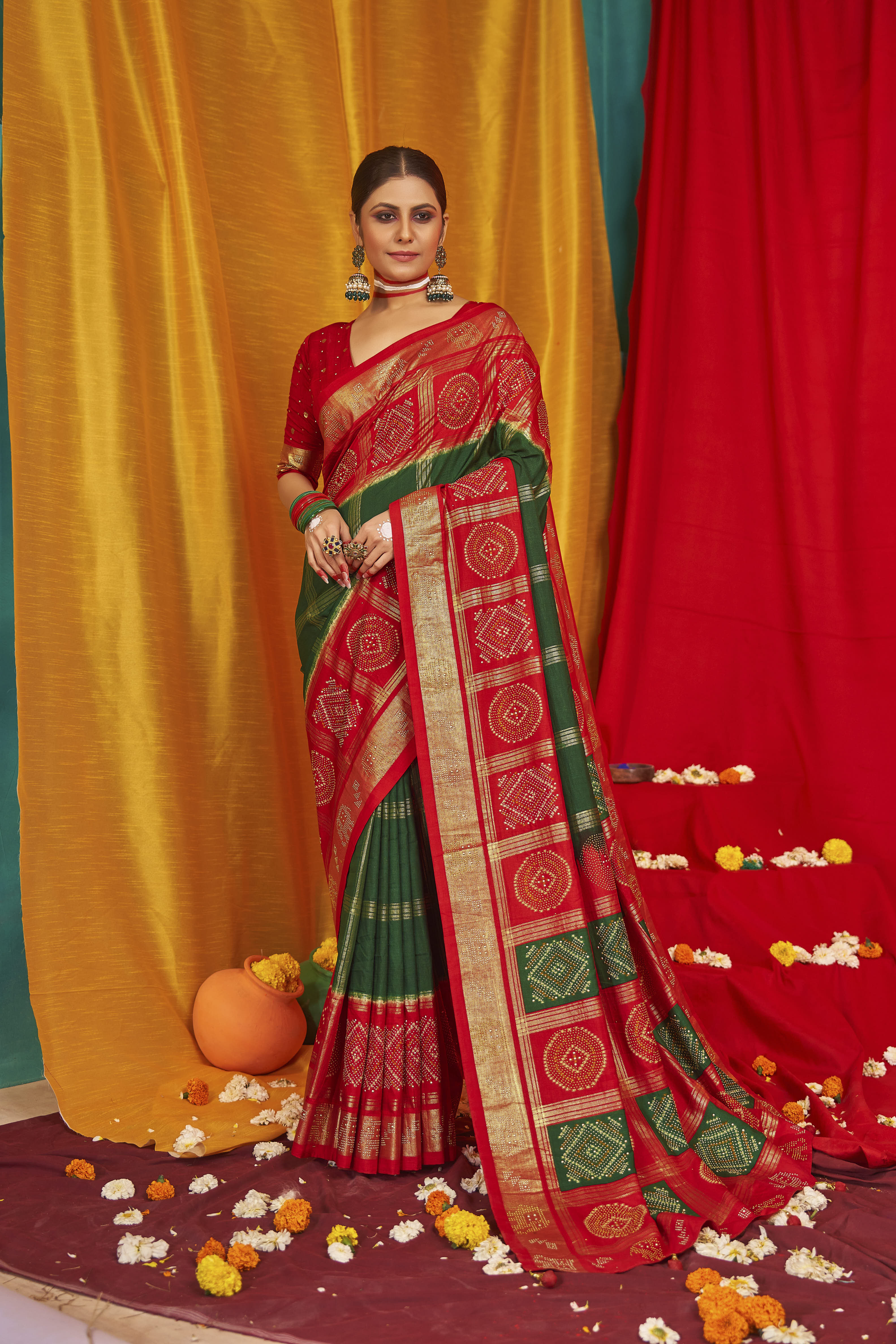 Light Green Tussar Silk Saree with Swarovski Crystals