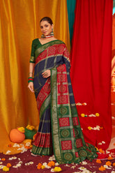 Navy Blue Tussar Silk Saree with Swarovski Crystals