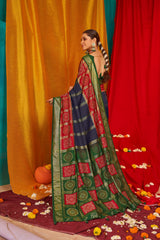 Navy Blue Tussar Silk Saree with Swarovski Crystals