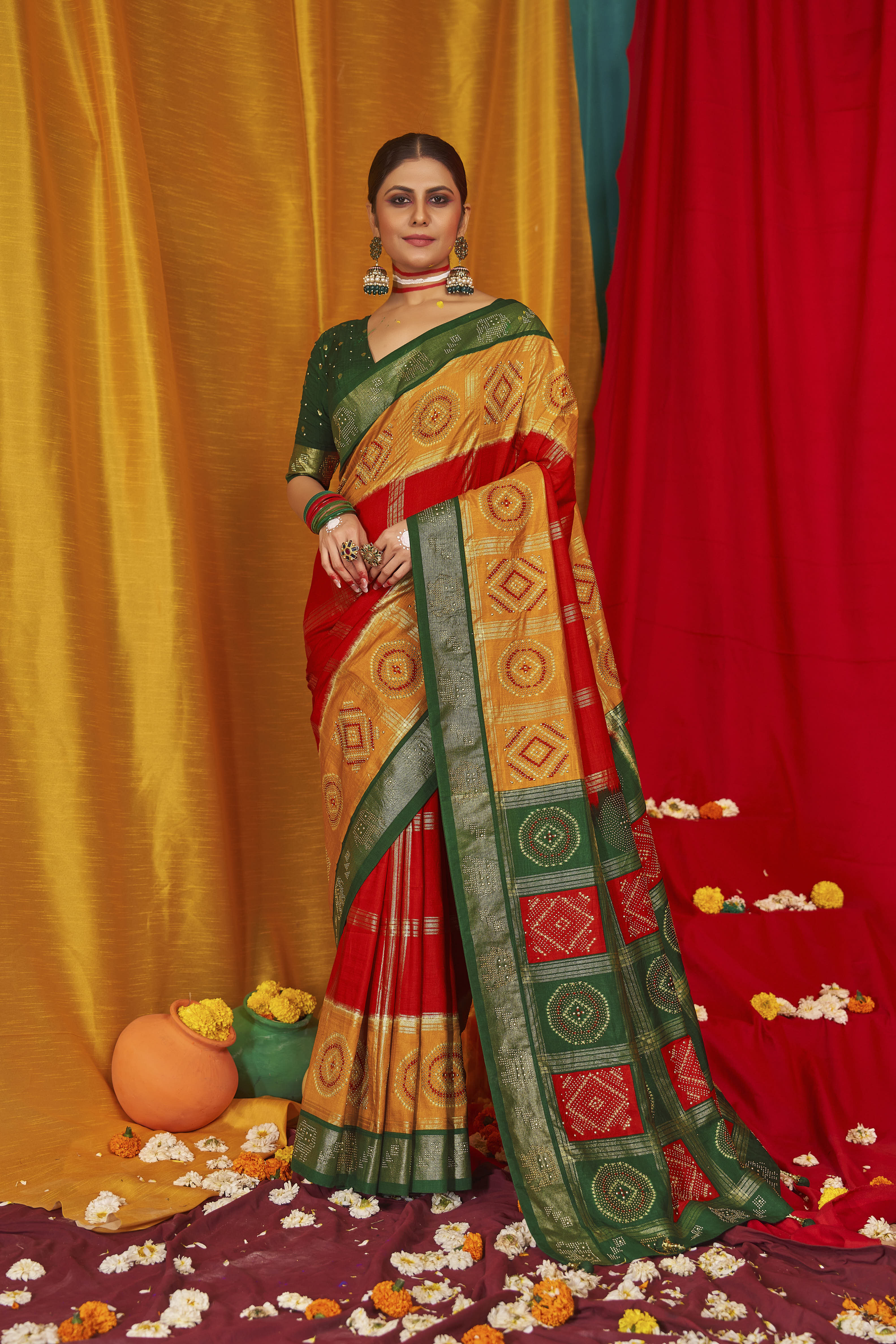 Shop Yellow Tussar Silk Swarovski Saree