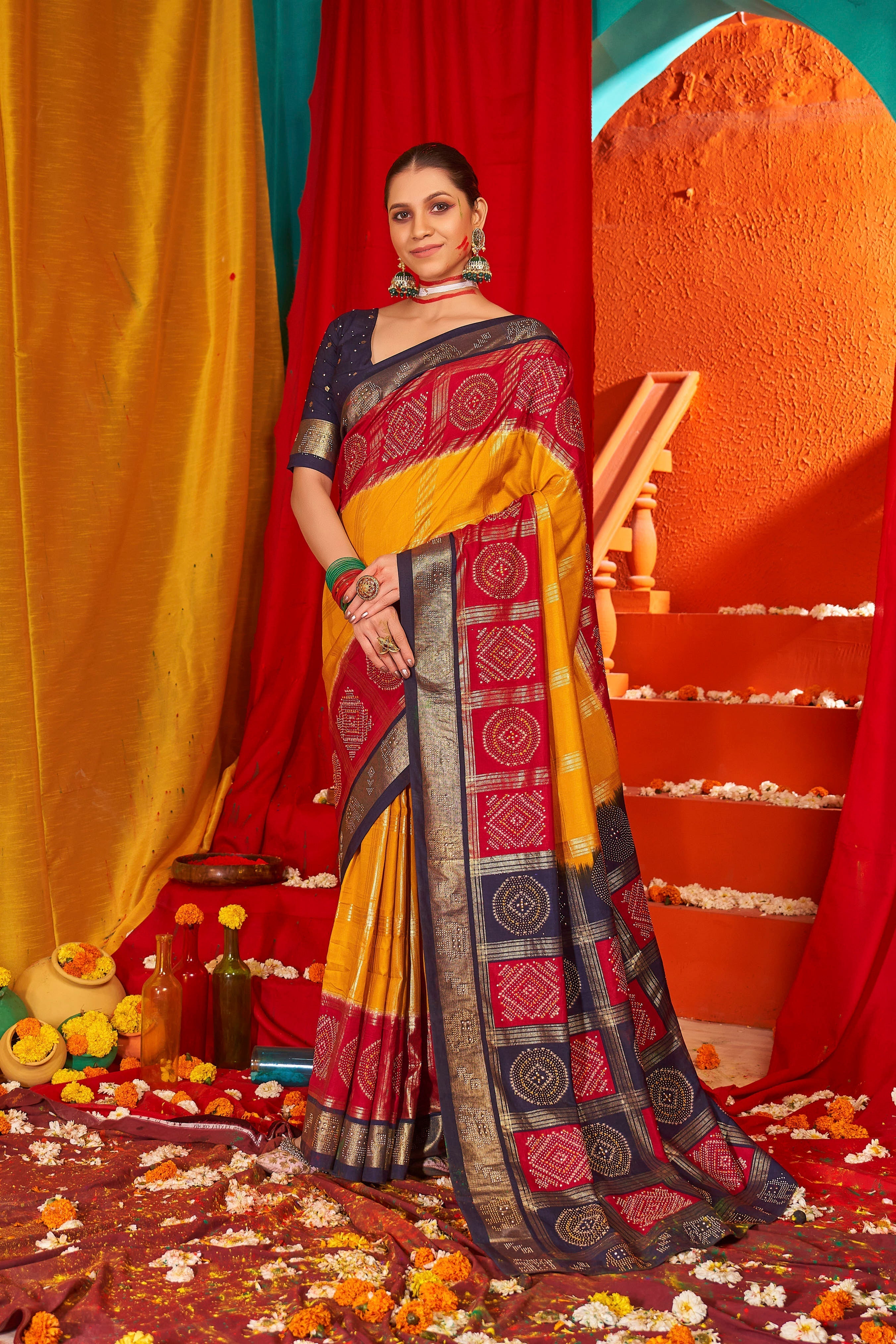 Golden Tussar Silk Swarovski Saree