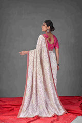 Exquisite White Tussar Silk Bandhani Saree