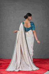 Exquisite White Tussar Silk Bandhani Saree