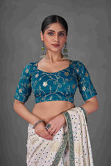 Exquisite White Tussar Silk Bandhani Saree