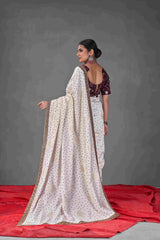 Exquisite White Tussar Silk Bandhani Saree