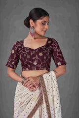 Exquisite White Tussar Silk Bandhani Saree