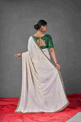 Exquisite White Tussar Silk Bandhani Saree